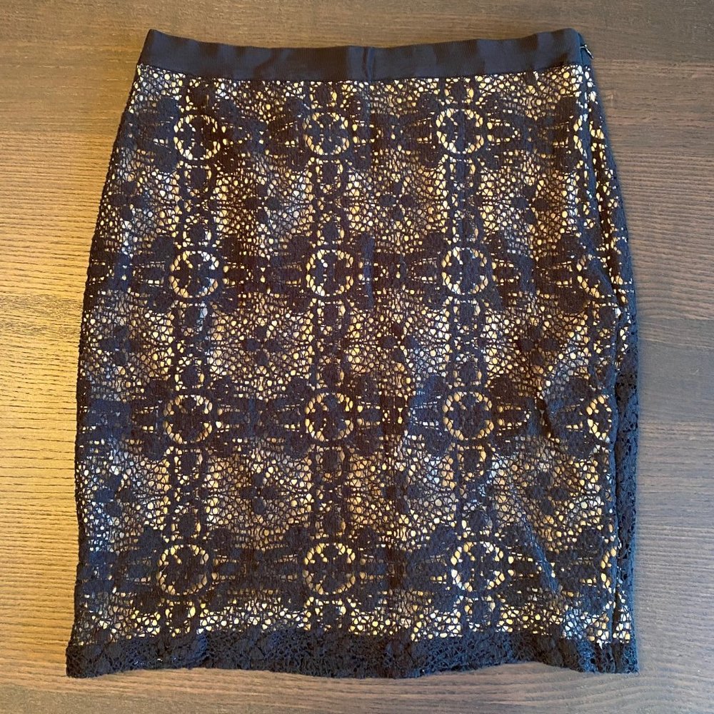 The Limited Black Lace Over Nude Slip Skirt - Size: 6
